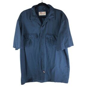 Dickies Mens Navy Blue Button-Up Work Shirt X-Large Short Sleeve Cotton Blend